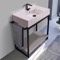 Modern Console Vanity with Grey Oak Shelf, Pink Ceramic Sink, 35